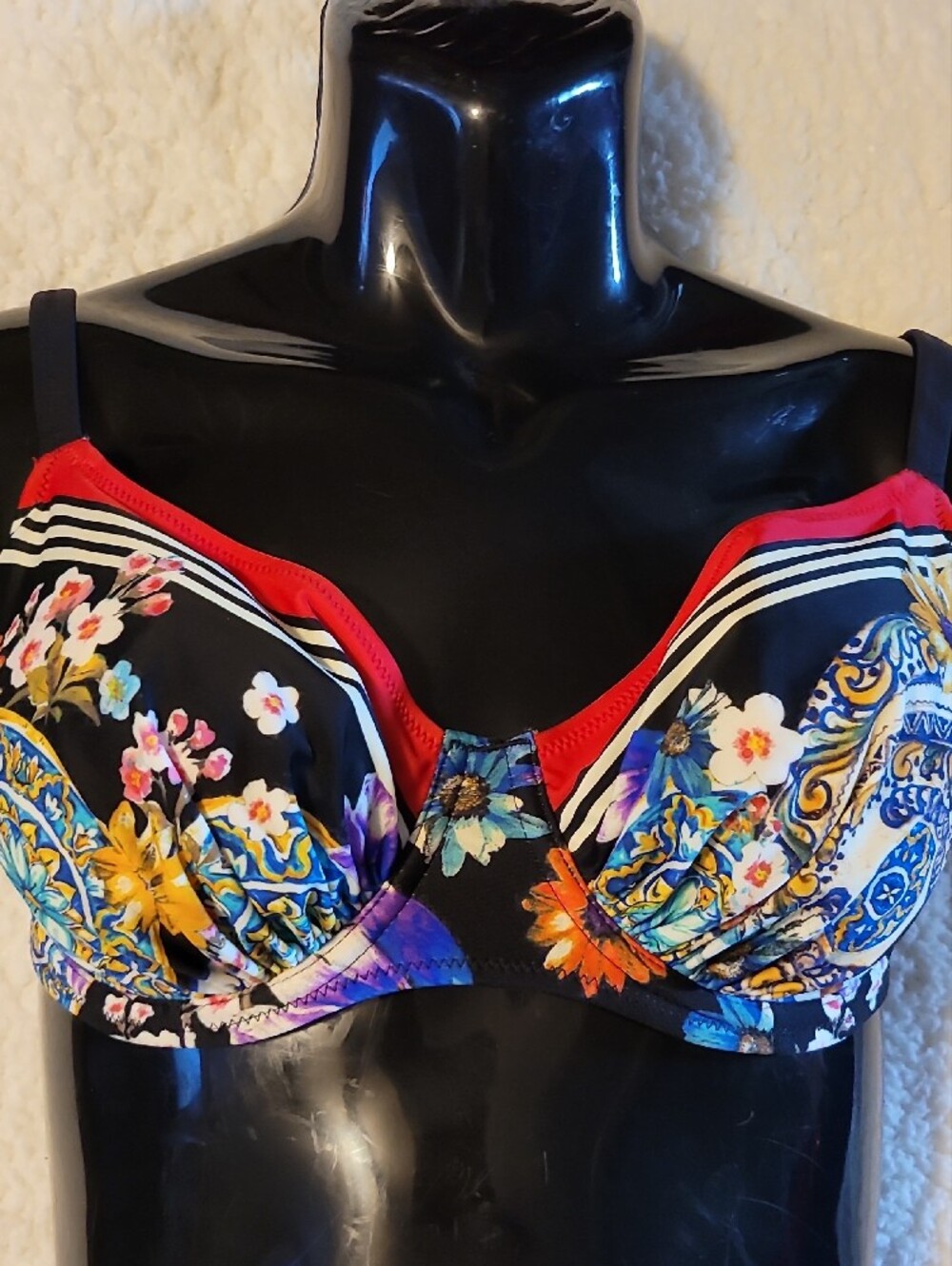 Fantasie Black Floral Underwire Bikini with Red Trim - Picture 3 of 9